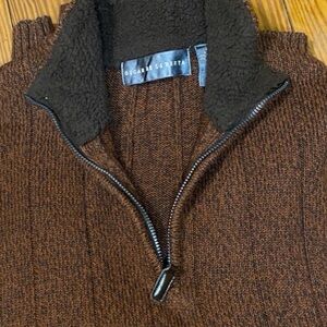 Oscar de la Renta Men’s 1/4 Zip Sweater Brown Rust Ribbed Cotton Knit Blend